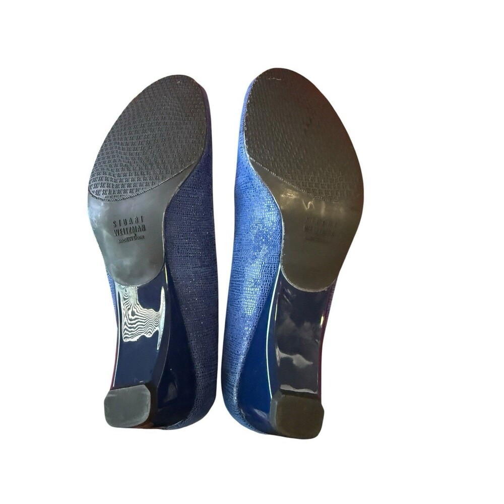 Stuart Weitzman Blue Lizard Embossed Peep Toe Pumps Heels Size 9.5 M Spain - Picture 8 of 8